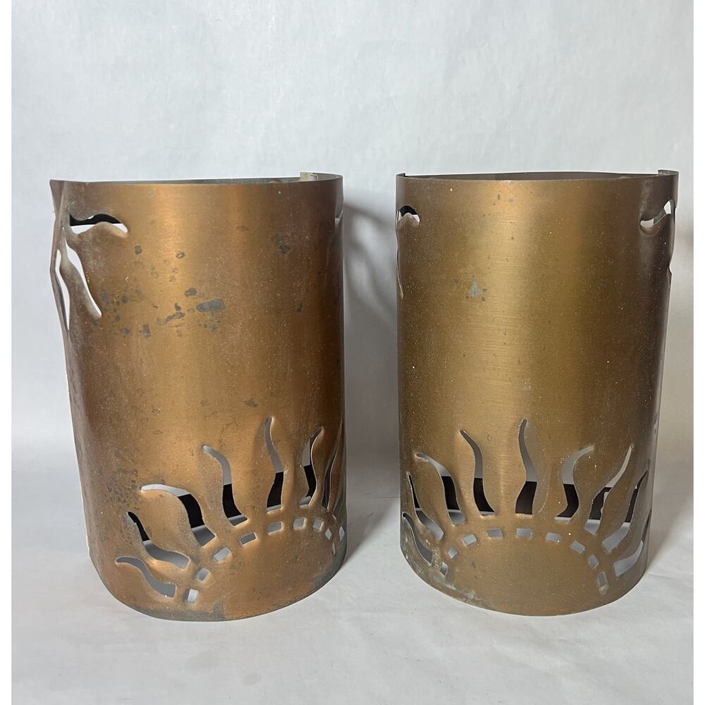 Vintage Copper Wall Sconces • Sun Cut‑Out Design • Handmade Southwestern Pair